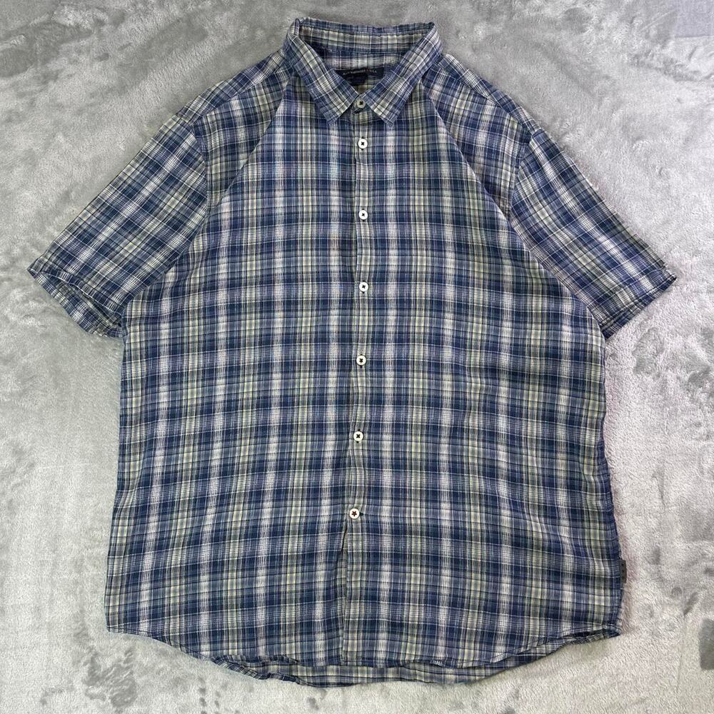 Y2K John Varvatos USA Plaid Button Up Shirt Mens XL Blue Short Sleeve